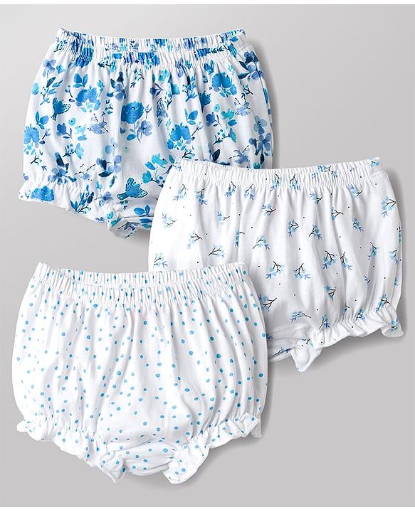 Babyhug 100% Cotton Single Jersey Knit Bloomers With Floral & Polka Dots Print Pack of 3 - Multicolor