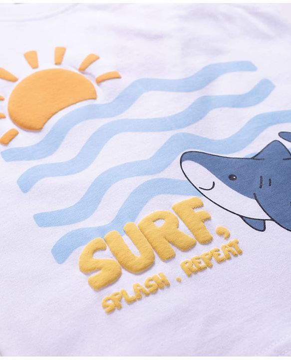Babyhug Single Jersey Knit Sleeveless Sea Life Printed Tank T-Shirt & Shorts Set - White & Light Blue