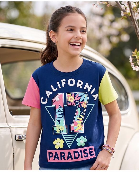 Pine Kids Cotton Knit T-Shirts Graphic Print Round Neck Half Sleeves Multi Color 4-5 Years