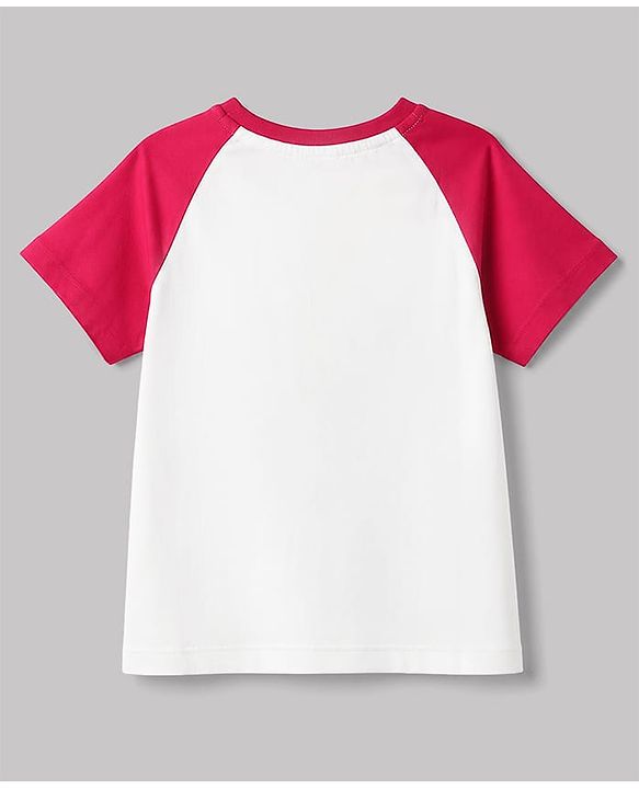 Pine Kids Cotton Knit Raglan Sleeves Oversized T-Shirt With Text & Floral Print - Multicolor