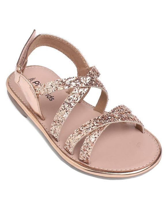Pine Kids Shimmered Party Wear Sandals with Velcro Closure - Rose Gold