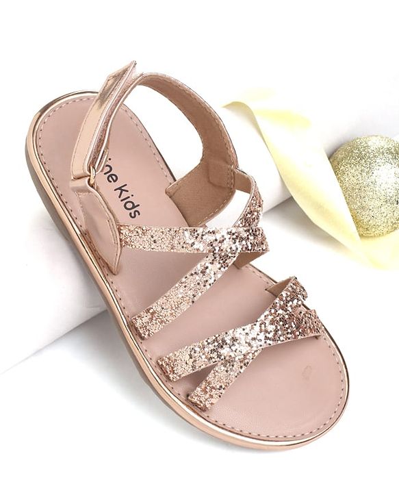 Pine Kids Shimmered Party wear Sandals with Velcro Closure- Black