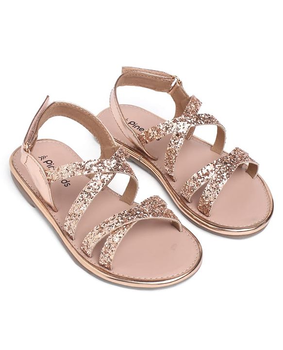 Pine Kids Shimmered Party wear Sandals with Velcro Closure- Black