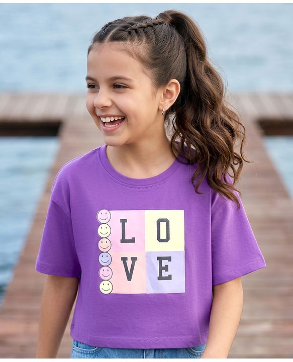 Pine Kids Cotton Knit T-Shirts with Graphic Print Purple 4-5 Years
