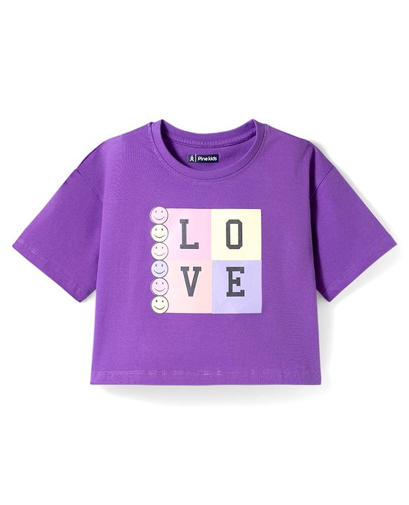 Pine Kids Cotton Knit T-Shirts with Graphic Print Purple 4-5 Years
