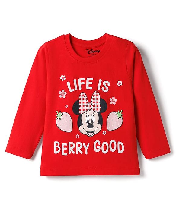 Babyhug Disney Single Jersey Knit Full Sleeves T-Shirt & Pyjama Night Suit With Minnie Mouse Graphics - Red