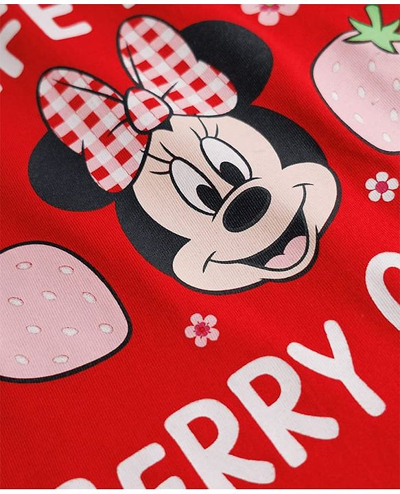 Babyhug Disney Single Jersey Knit Full Sleeves T-Shirt & Pyjama Night Suit With Minnie Mouse Graphics - Red