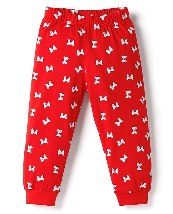 Babyhug Disney Single Jersey Knit Full Sleeves T-Shirt & Pyjama Night Suit With Minnie Mouse Graphics - Red