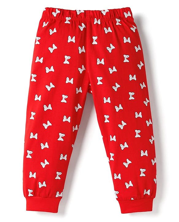Babyhug Disney Single Jersey Knit Full Sleeves T-Shirt & Pyjama Night Suit With Minnie Mouse Graphics - Red