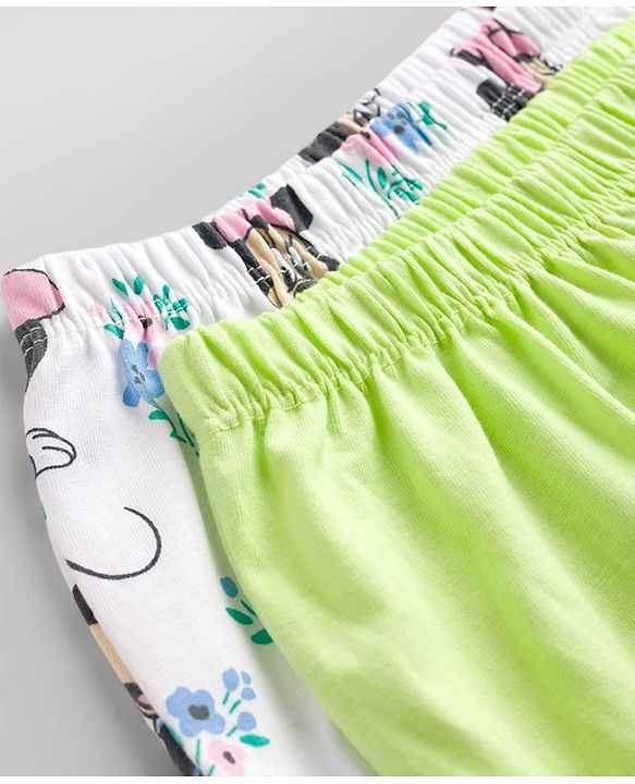 Babyhug Disney 100% Cotton Knit Bloomers With Minnie Mouse Graphic Pack of 2 - White & Lime Green
