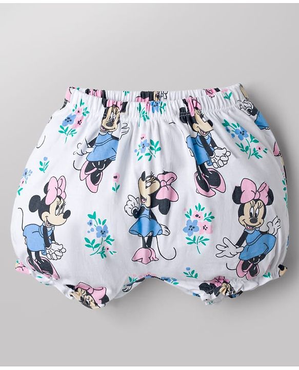 Babyhug Disney 100% Cotton Knit Bloomers With Minnie Mouse Graphic Pack of 2 - White & Lime Green