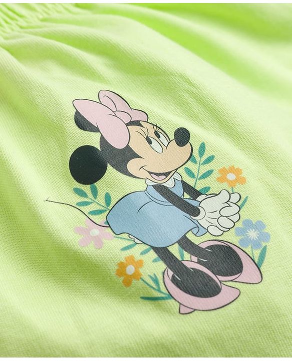 Babyhug Disney 100% Cotton Knit Bloomers With Minnie Mouse Graphic Pack of 2 - White & Lime Green