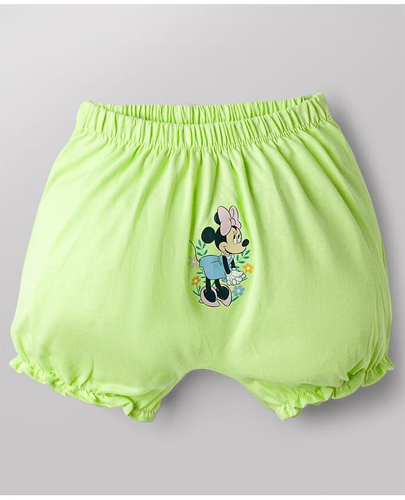 Babyhug Disney 100% Cotton Knit Bloomers With Minnie Mouse Graphic Pack of 2 - White & Lime Green