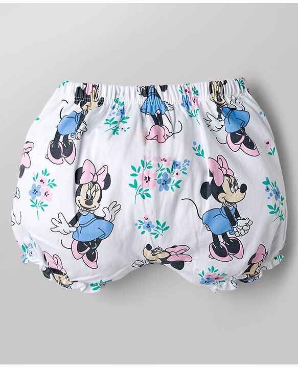 Babyhug Disney 100% Cotton Knit Bloomers With Minnie Mouse Graphic Pack of 2 - White & Lime Green