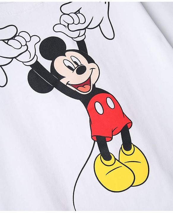 Pine Kids Disney Single Jersey Knit Drop Shoulder Sleeves T-Shirt With Mickey Mouse Graphics - White