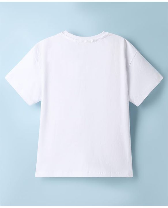Pine Kids Disney Single Jersey Knit Drop Shoulder Sleeves T-Shirt With Mickey Mouse Graphics - White
