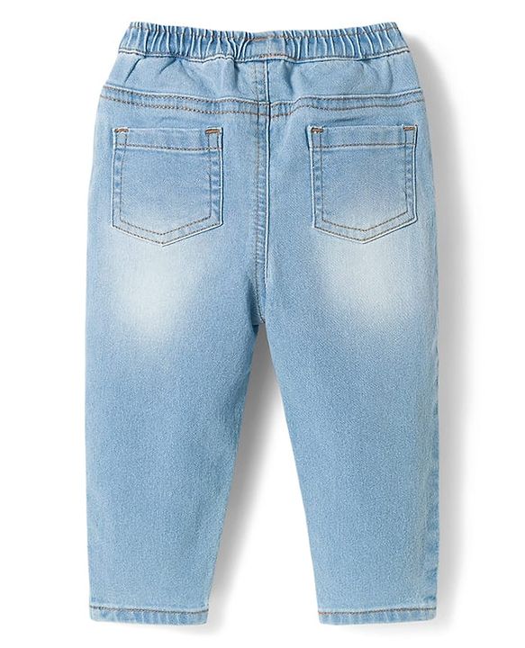 Babyhug Disney Denim Full Length Jeans With Minnie Mouse Graphics - Blue