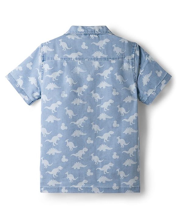 Pine Kids Disney Denim Woven Half Sleeves Shirt With MIckey Mouse Graphics & Dino Print  - Blue
