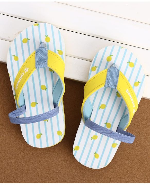 Cute Walk by Babyhug Back Strap Striped & Lemon Printed Flip Flops - Light Blue