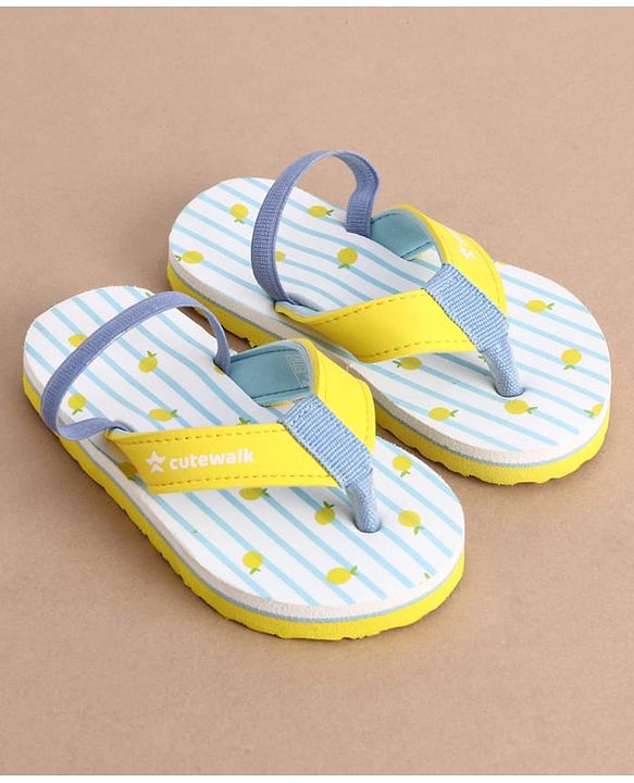Cute Walk by Babyhug Back Strap Striped & Lemon Printed Flip Flops - Light Blue