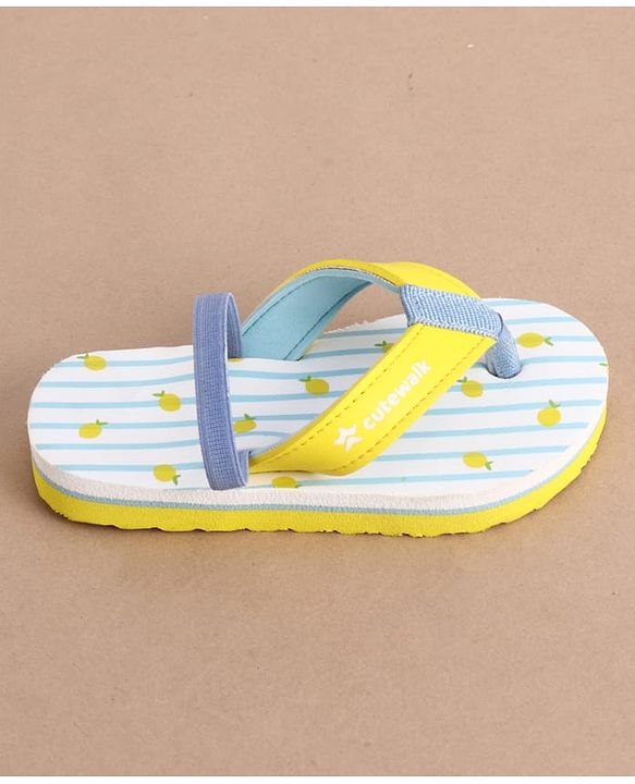 Cute Walk by Babyhug Back Strap Striped & Lemon Printed Flip Flops - Light Blue