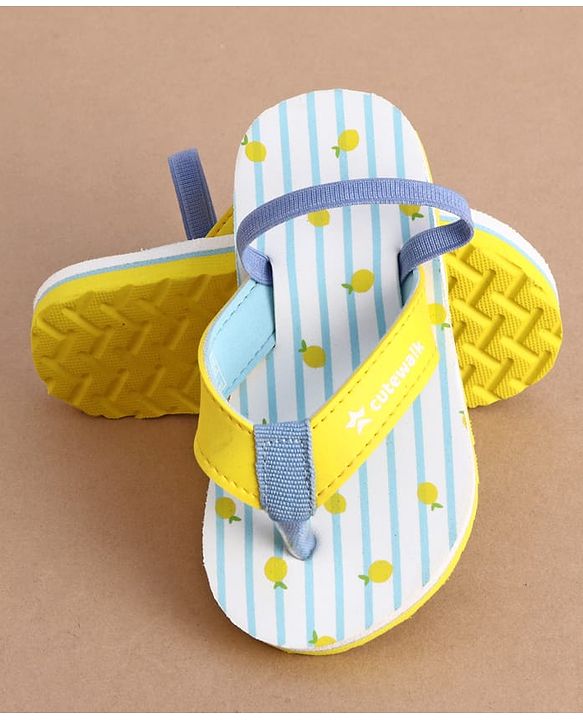 Cute Walk by Babyhug Back Strap Striped & Lemon Printed Flip Flops - Light Blue