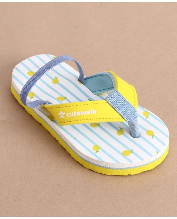 Cute Walk by Babyhug Back Strap Striped & Lemon Printed Flip Flops - Light Blue