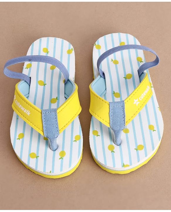 Cute Walk by Babyhug Back Strap Striped & Lemon Printed Flip Flops - Light Blue
