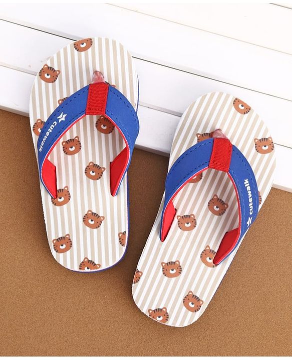 Cute Walk by Babyhug Slip On Striped & Tiger Printed Flip Flops - Blue & Red