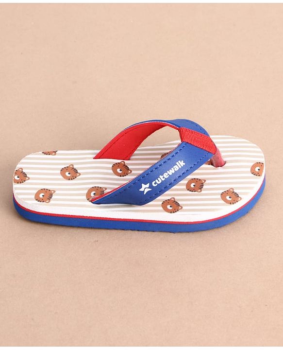 Cute Walk by Babyhug Slip On Striped & Tiger Printed Flip Flops - Blue & Red
