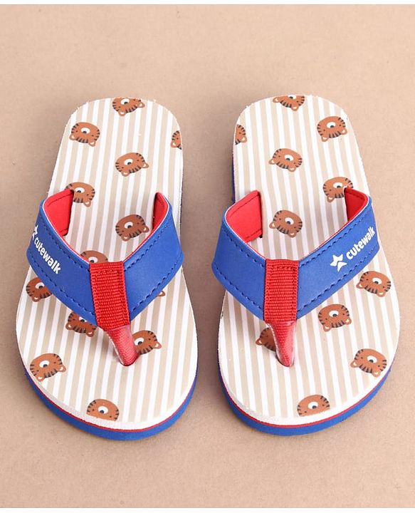 Cute Walk by Babyhug Slip On Striped & Tiger Printed Flip Flops - Blue & Red