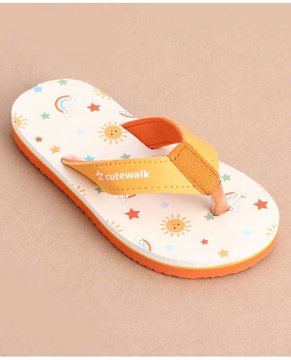 Cute Walk by Babyhug Slip On Rainbow Printed Flip Flop - Orange & White