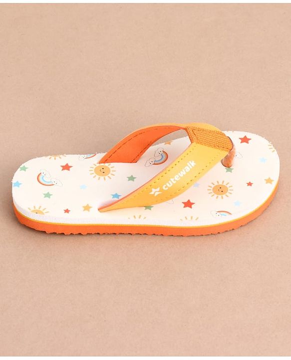 Cute Walk by Babyhug Slip On Rainbow Printed Flip Flop - Orange & White