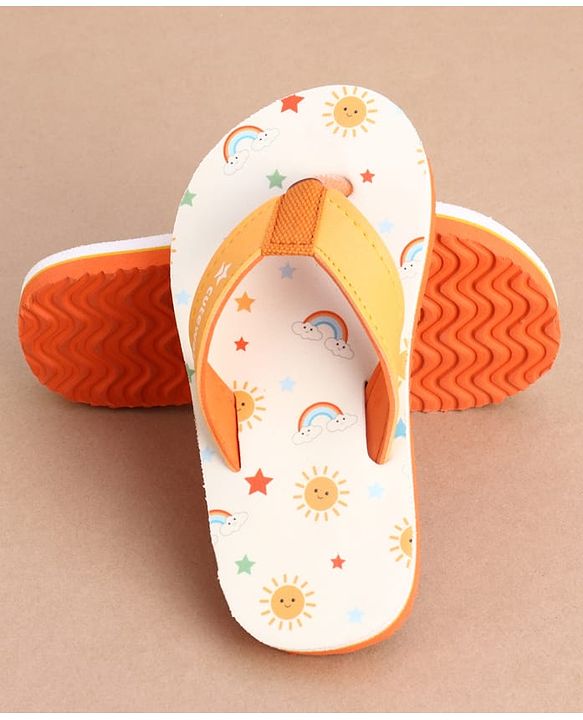 Cute Walk by Babyhug Slip On Rainbow Printed Flip Flop - Orange & White