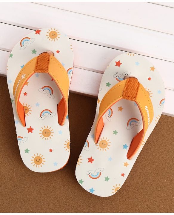 Cute Walk by Babyhug Slip On Rainbow Printed Flip Flop - Orange & White