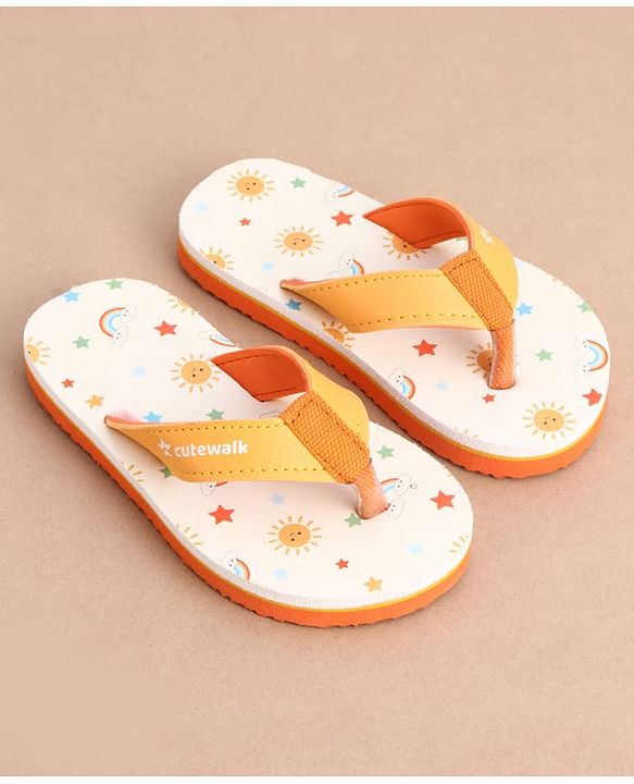 Cute Walk by Babyhug Slip On Rainbow Printed Flip Flop - Orange & White