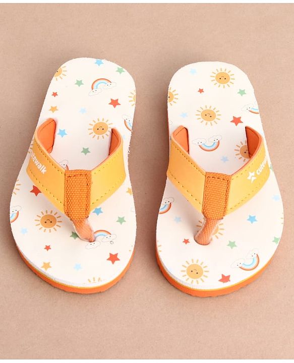 Cute Walk by Babyhug Slip On Rainbow Printed Flip Flop - Orange & White
