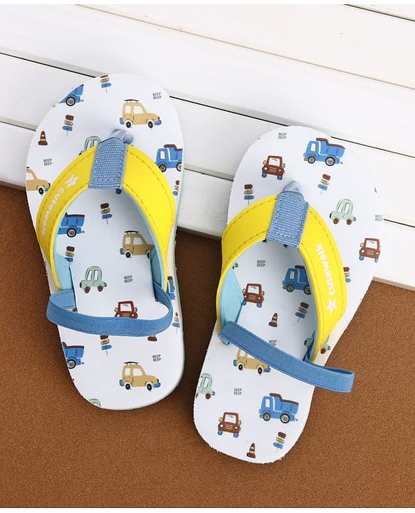 Cute Walk by Babyhug Back Strap Vehicles Printed Flip Flops - Yellow & White