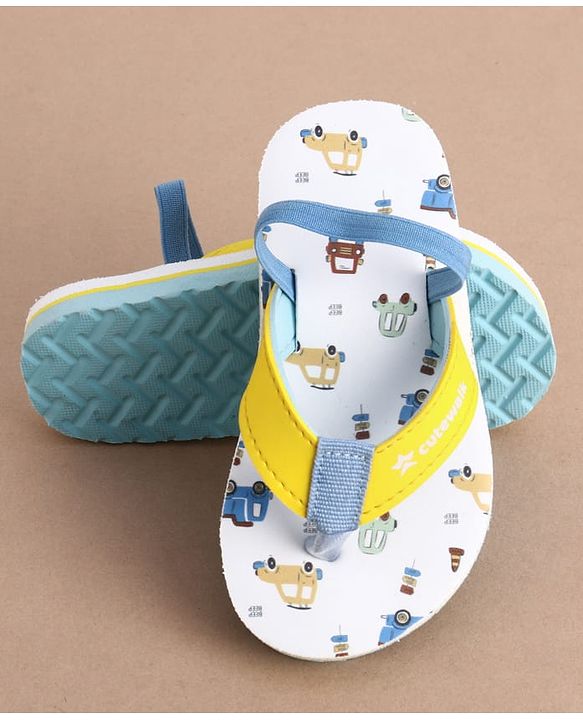 Cute Walk by Babyhug Back Strap Vehicles Printed Flip Flops - Yellow & White