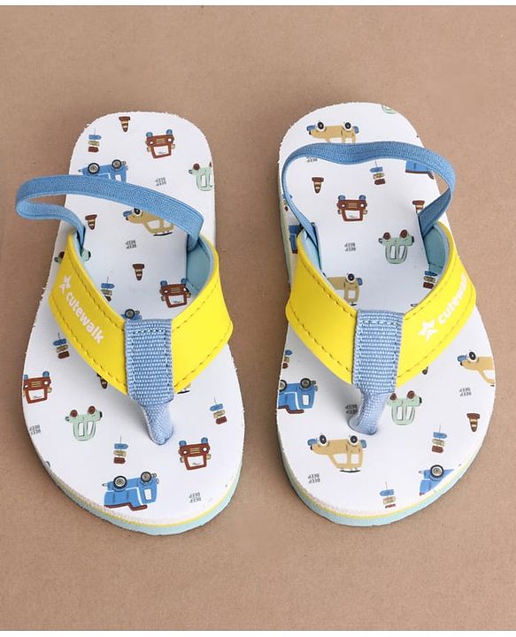Cute Walk by Babyhug Back Strap Vehicles Printed Flip Flops - Yellow & White