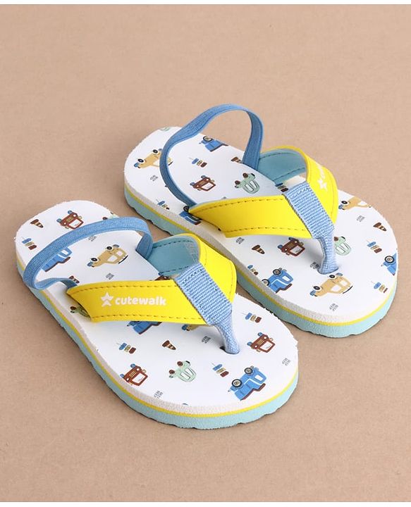 Cute Walk by Babyhug Back Strap Vehicles Printed Flip Flops - Yellow & White