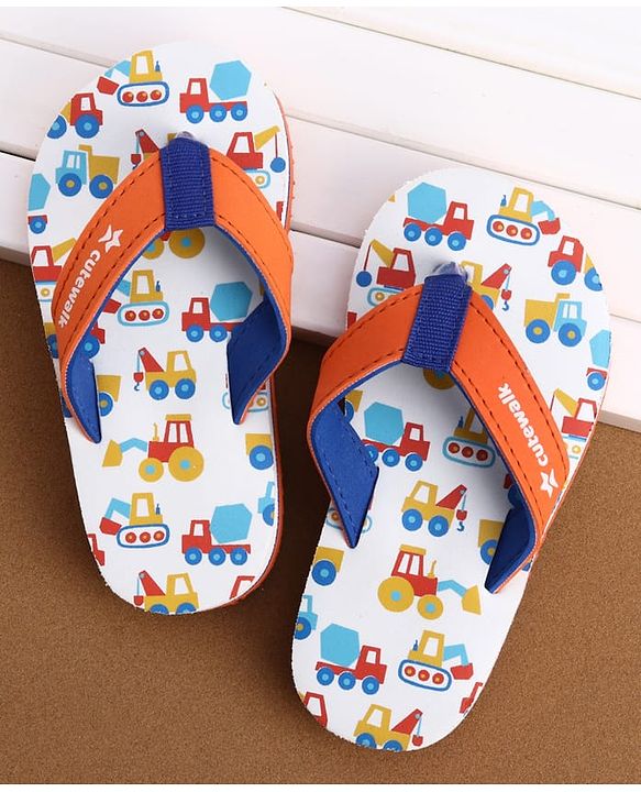 Cute Walk by Babyhug Slip On Flip Flops with Vehicle Print - Orange