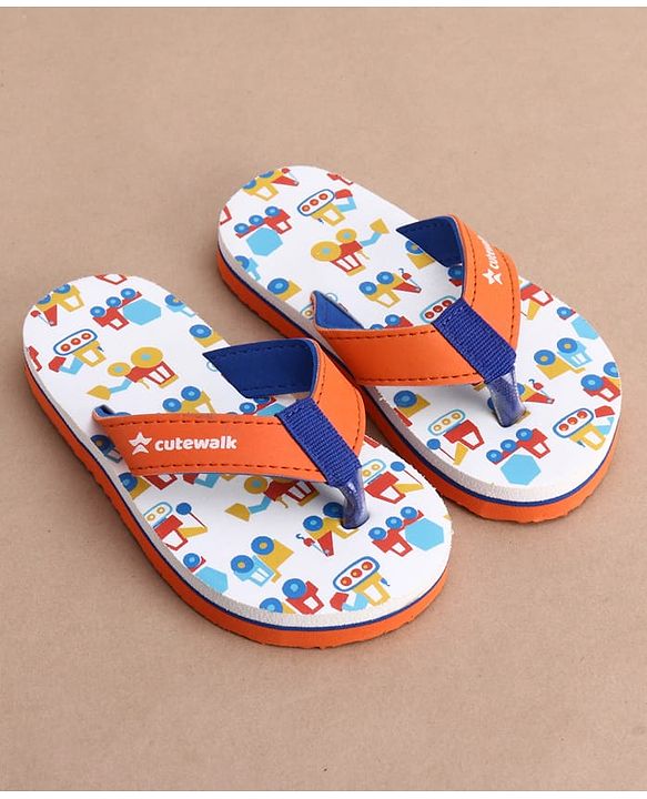 Cute Walk by Babyhug Slip On Flip Flops with Vehicle Print - Orange