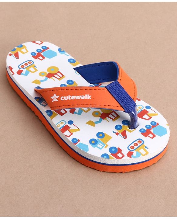 Cute Walk by Babyhug Slip On Flip Flops with Vehicle Print - Orange