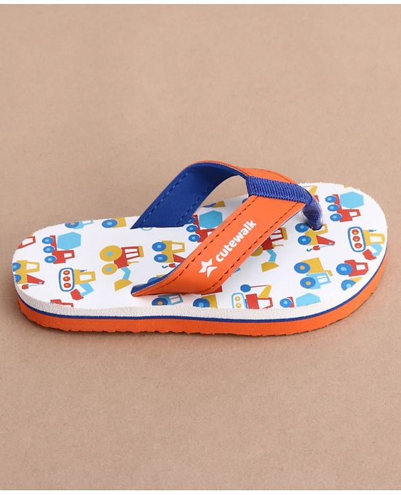 Cute Walk by Babyhug Slip On Flip Flops with Vehicle Print - Orange