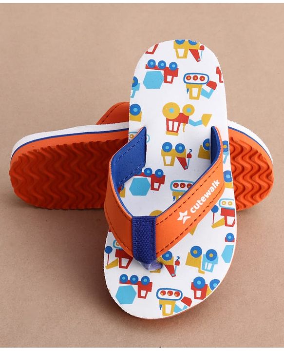 Cute Walk by Babyhug Slip On Flip Flops with Vehicle Print - Orange