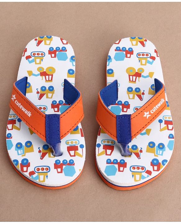 Cute Walk by Babyhug Slip On Flip Flops with Vehicle Print - Orange