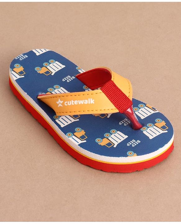 Cute Walk by Babyhug Slip On Vehicles Printed Flip Flop - Blue & Orange
