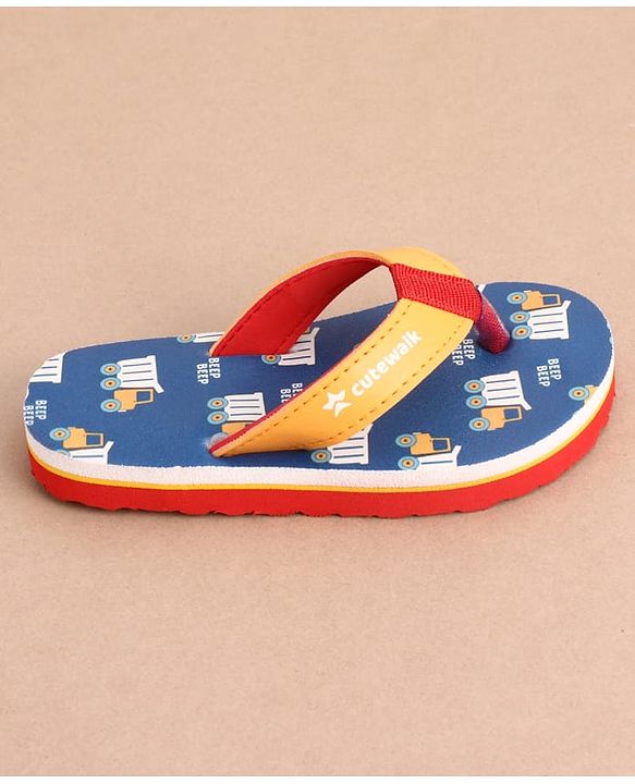 Cute Walk by Babyhug Slip On Vehicles Printed Flip Flop - Blue & Orange