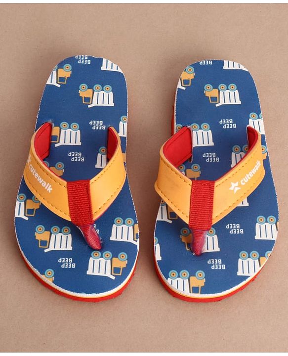 Cute Walk by Babyhug Slip On Vehicles Printed Flip Flop - Blue & Orange